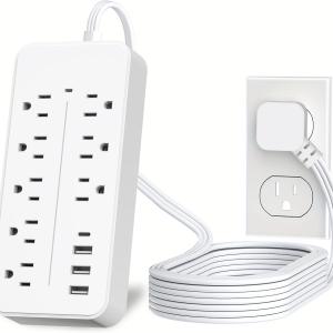 5FT Surge Protector Flat Extension Cord, ETL Listed Flat Plug Power Strip, 8 AC Outlets, 4 USB Charger(1 USB C Port),1700 Joules Protection, Office Supplies, Dorm Room Essentials White
