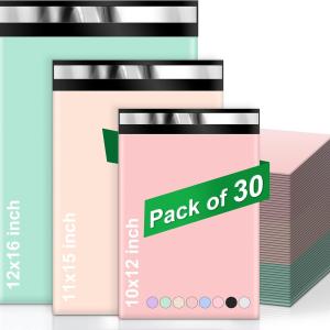 Oududianzi Variety Poly Mailers, 30 Pack Shipping Envelopes, Plastic Packaging Bags, Self-Seal Polymailers, Mailers Poly Bags, Shipping Bags for Small Business (10 Each: 10x12, 11x15, 12.5x16)