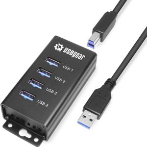 USBGear 4 Port USB Hub 3.2 Gen 1 – Mountable SuperSpeed Data Hub with USB Ports for Laptop, PC, Desktop, and More, 5V/2A Power apter with Type-A to Type-B Cable (3ft), Computer Accessories