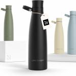 LARS NYSØM Stainless Steel Insulated Water Bottle 25oz 34oz | Insulated Thermo Flask for Hot and Cold Beverages | Leakproof Drinking Bottle (Carbon Black, 25.4oz)