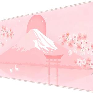 Pink Desk P, Japanese Mount Fuji Mouse P XXL, Cute Cherry Blossom Deskmat, Large Anime Game Computer Keyboard Mouse Mats, Women Full Desktop Protector, Home Office Accessories 31.5"X15.7"