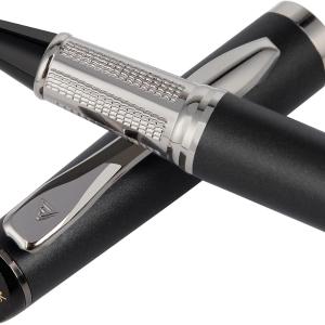 Liquid Ink Rollerball Pen, Luxury Metal Pen with Smooth Writing, Stylish Design, Effortless Writing, Fancy Pen with Gift Case for Men & Women, 2 Refills - Inky Black