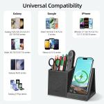 TopMe Wireless Charger with Pen Pencil Holder, Leather Mltifunctional Desk Nightstand Organizer, Fast Charging Station Remote Control Holder, Office Supplies Desk Accessories, Gifts for Men(Black)