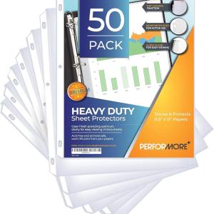 Performore 50 Sheet Protectors, Heavy Duty 8.5 X 11 Inch Clear Page for 3 Ring Binder, Plastic Sheet Sleeves, Durable Top Loing Paper Protector with Reinforced Holes, Archival Safe