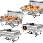 IMACONE 4 Pack Chafing Dish Buffet Set, 8QT Stainless Steel Rectangular Chafers and Buffet Warmer Sets for Catering, with Food & Water Pan, Lid, Foldable Frame, Fuel Holder for Event Party Holiday