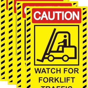 Caution Watch for Forklift Traffic Sign Stickers 7 x 10 Inch - Caution Look Out For Forklifts Decals 4 Pack