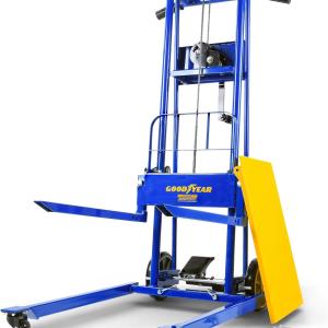 Goodyear Material Lift Winch Stacker, Pallet Truck Dolly, 330 Lbs 40" Max Lift w/ 8" Wheels, Swivel Casters [Patent Pending]
