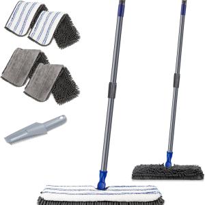 Two Sided Dust Mop Floor Cleaning System, MASTERTOP 360 Microfiber Mop with Stainless Steel Handle,Wet Dry Mop,Flat Flip Mops for Hardwood, Laminate, Vinyl, Tiles,4 Washable Mops Ps
