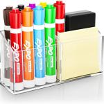 Magnetic Dry Erase Marker Holder for Whiteboard Refrigerator - Clear Acrylic Pen Organizer with Strong Magnet for Markers, Pens, Pencils - Non-Slip Locker, Desk, Fridge Accessory