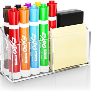 Magnetic Dry Erase Marker Holder for Whiteboard Refrigerator - Clear Acrylic Pen Organizer with Strong Magnet for Markers, Pens, Pencils - Non-Slip Locker, Desk, Fridge Accessory