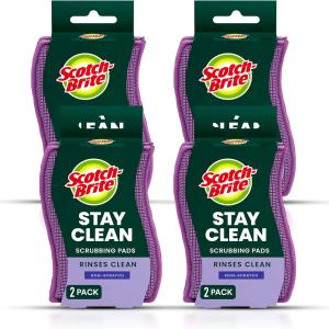 Scotch-Brite Dobie Stay Clean Scrubbers, Non-Scratch Dual-Sided Dish Sponges with Absorbent Cloth Side, Odor Resistant Scrubbing Ps for Dishes and Household Cleaning, 8-Pack