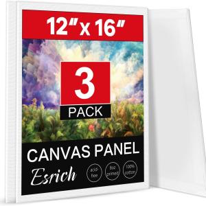 ESRICH Canvas Boards for Painting 12x16 Inch, 3 Pack Canvas for Painting Cotton Primed Acid Free Large Blank Canvas Panels for Oil Paint, Watercolor, Acrylic Paint, Gouache and Tempera.