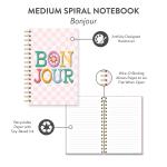 Studio Oh! Medium Spiral Notebook 5.75" x 8.75", Back to School Supplies & Cute College Essentials, Aesthetic Notebook for School, 160 Page Lined Paper, 100 GSM Paper Weight, Lay Flat Binding, Bonjour