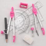 Geometry Set Maths Compasses for Gre Students Back to School Supplies with Compasses Protractor in Carry Case, Pink