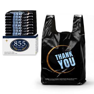 YoYoRain 855 Pack Black T-Shirt Bags with Handles, 11.5"x6.25"x21" Durable HDPE Plastic Shopping & Carry-Out Bags for Grocery, Retail, Takeout & Small Business