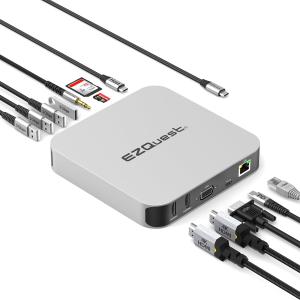 EZQuest USB C Hub Docking Station 12 in 1 with 2 HDMI 4K 60HZ /30Hz, VGA, 1 Gbit Ethernet, 4 USB-A 3.0 Ports, SD, Micro SD, PD 3.0 and Audio Port - for All Computers with USB-C/Thunderbolt Ports