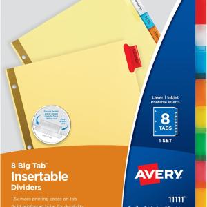 Avery 8-Tab Binder Dividers, Insertable Multicolor Big Tabs, 1 Set (11111)