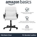 Basics Office Computer Task Desk Chair with Pded Armrests, Mid-Back, justable, 360 Swivel, Rolling, 275 Pound Capacity, 24.2"D x 24"W x 38.6"H, BIFMA Certified, White Faux Leather