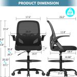 Tall Drafting Chair with Footrest Ring for Home and Work, Ergonomic Home Desk Office Chair with Flip up Arms and Lumbar Support, Extended Height Executive Desk Office(Black)