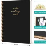 Taja Meeting Notebook for Work Organization - Work notebook with action items, Meeting Minutes Planner Notebook, Perfect Office Supplies for Men & Women - Black