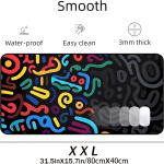 Colorful Line Desk P, Abstract Art Mouse P Mat XXL, Black Large Office Desk Keyboard P, with Non Slip Rubber Base and Stitched Edges Mouse P, Game Player's Desktop Decor 31.5"X15.7"