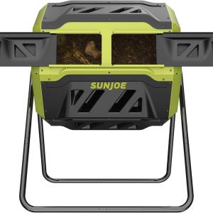 Sun Joe Outdoor Tumbling Composter Bin with 360° Dual Chamber, 2-10 Weeks Compost, 42 Gal - Rotating Composting Tumbler for Home Waste Management and Solution, SJ-CMPS1