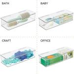 mDesign Office Supplies Desk Organizer Box with Lid for Staplers, Scissors, Pens, Sticky Notes, Highlighters, Tape - 3" Tall, Long, Clear