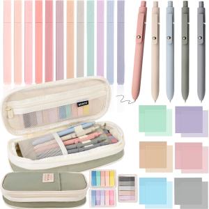27 Pcs Aesthetic School Supplies Include 12 Pcs Aesthetic Highlighters Bible 1 Ppcs Big apacity Pen Case Bag 5 Pcs Retractable Quick Dry Gel Ink Pens 9 Ps Clear Sticky Tabs for School Office Home