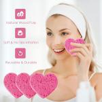 Nuenen 60 Pieces Facial Sponges with Container, Heart Shape Compressed Face Sponges Natural Cleaning Ps for Washing Face Cleaning Exfoliating Esthetician Makeup Removal(Pink)