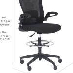 Basics Mid-Back Mesh Office Drafting Chair Stool with justable Footrest, Flip-Up Arms, Black