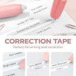 Four Candies Refillable Retractable White Correction Tape, 4PCS Smooth White Pull-Out Tape with 4 Extra Refills, Easy to Use Applicator for Instant Corrections for Office, School Supplies (Pink)