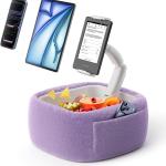 LULULOOK Ultra Fluffy Kindle Pillow Stand for Reing, Lap Tablet Pillow Stand with Snack Bowl & Flodable Arm Compatible with iP, Phone and 4.7-14.6” Tablet for Book Reing in Bed