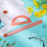 Zonon 2 Pack 12'' Plastic Ruler and 6'' Plastic Protractor Set Clear Ruler Protractor Set Math Geometry Supplies for School Classroom Home Office Drawing(Orange)