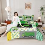 Feelyou Green Garbage Truck Comforter Powered Waste Management Recycling Bed n Bedding Set Cartoon Garbage Truck Duvet Set Quilt Set Queen Size