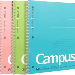 KOKUYO Spiral Notebook, 3 Pack Campus 10-1/2" x 8" Subject Notebooks with College Ruled, 80 Sheets, Pink Blue Green 3 Holes School Spiral Journal for Work Study Note Taking (WSG-SU-400G1×3)