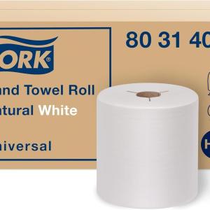 Tork Hand Towel Roll Natural White H80, Universal, 100% Recycled Fiber, 6 Rolls x 800 ft, 8031400, 6 Count (Pack of 1)