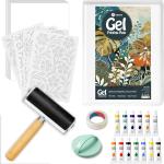 DINGSEN Gel Printing Plate Kit, Complete Printmaking Set with 5” X7” Gel Plate, Brayer, Watercolor Paints, A5 Printmaking Paper, and Essential Tools for Mixed Media Art, Monoprinting, Card Making