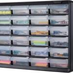 Basics Storage Cabinet, 24-Drawer Plastic Organizer with Dividers for Office/Craft/Tools, Wall Mountable, 6.3 x 21.3 x 15.8 inch, Black