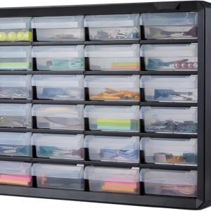 Basics Storage Cabinet, 24-Drawer Plastic Organizer with Dividers for Office/Craft/Tools, Wall Mountable, 6.3 x 21.3 x 15.8 inch, Black