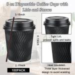 100 Pack 8 oz Disposable Coffee Cups with Lids and Straws, To go Insulated Corrugated Thick Paper Coffee Cups for Hot/Cold Beverages, Ripple Wall Cups for Espresso Coffee, Hot Chocolate and Cocoa