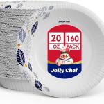JOLLY CHEF 160 Count Paper Bowls 20 oz Soak Proof and Cut Proof Microwave Safe Heavy Duty Leaf Printed Disposable Bowls for Dinner or Thanksgiving