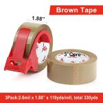 BOMEI PACK Heavy Duty Brown Packing Tape with Dispenser, 2.6 mil, 1.88 inch x 110 Yards (3 Pack), Total 330Y, Brown Tape Refills for Shipping, Mailing, Moving & Storage