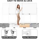 Large Rolling Whiteboard on Wheels, 48" x 36" Double-Sided Mobile White Board with Stand, 4' x 3' Portable Standing Magnetic Dry Erase Board Easel for Home Office Classroom School, Silver