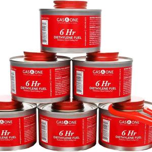 Gas One 6 pack 6 Hour Chafing Fuel - Food Warmer for Chafing Dish Buffet Set - Liquid Safe Fuel With Wick & Lid Opener for Chafing Dish