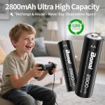 BONAI Rechargeable AA Batteries with Smart Charger Kit: 8 Pack 2800mAh High Capacity Ni-MH Double A Batteries with 4-Bay USB Fast Charger (Type-C Input, Low Self-Discharge)