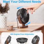 SWEETFULL 6.5 Inch USB Small Desk Fan, 3 Speeds Quiet Portable Desktop Table Fan, 360° justment Personal Mini Fan for Home Office Car Outdoor Travel (Black wood grain)
