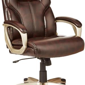Basics Executive Home Office Desk Chair with Pded Armrests, justable Height and Tilt, Rolling Swivel Chair, 275 Pound Capacity, Brown and Gold