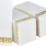 200 Pack Guest Towels Disposable Bathroom, Soft and Disposable Hand Towels, Decorative Bathroom Napkins for Party,Dinners, Wedding, Thanksgiving, Gold