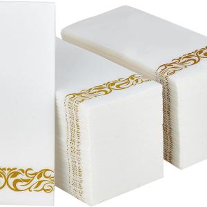 200 Pack Guest Towels Disposable Bathroom, Soft and Disposable Hand Towels, Decorative Bathroom Napkins for Party,Dinners, Wedding, Thanksgiving, Gold
