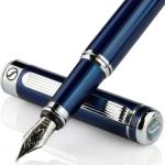 Scriveiner Midnight Blue Fountain Pen - Stunning Luxury Pen with Chrome Appointments, Schmidt Nib (Medium), Best Pen Gift Set for Men & Women, Professional, Executive, Office, Nice Pens